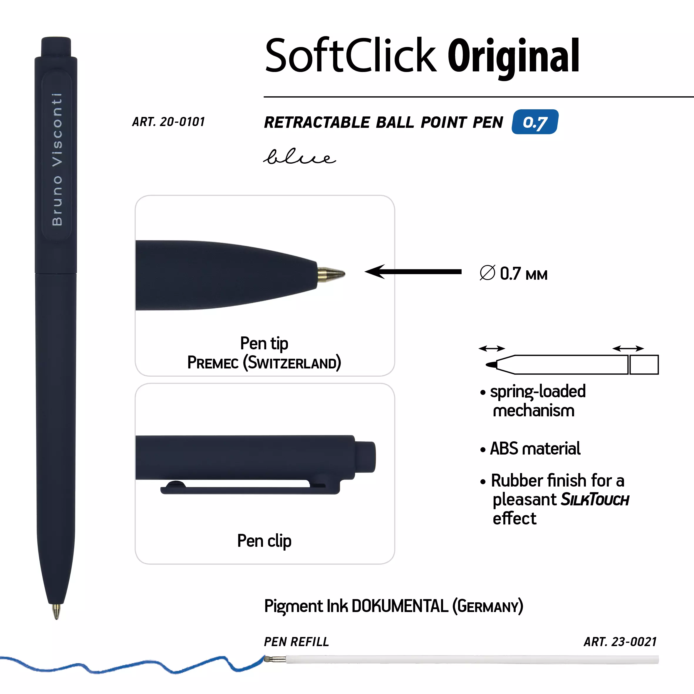 Шариковая ручка автоматическая BrunoVisconti SoftClick ORIGINAL 0.7 мм синяя ассорти