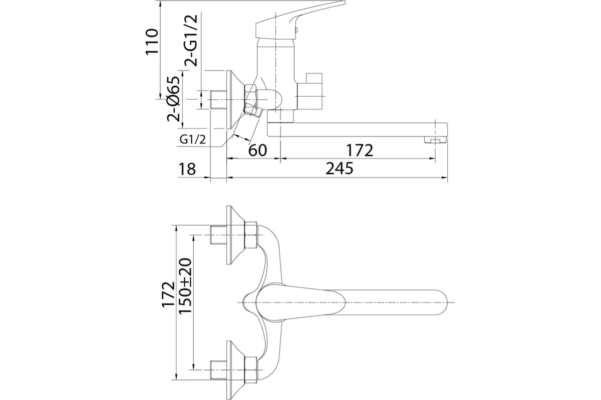 Смеситель для ванны, длинный излив 17 см, хром, Milardo Simp SIMSB02M02, латунь