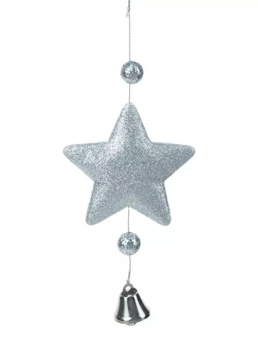 НГ подвесное украшение Серебряная Звезда с подвесом из полиэтилена / 18,5x9x2,5см 89481