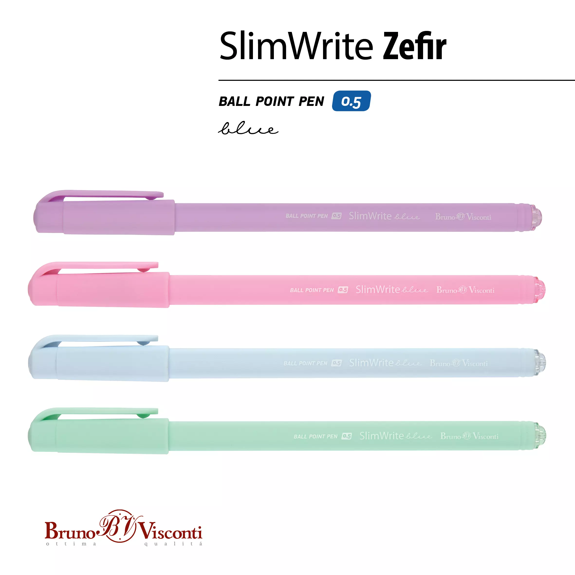 Ручка шариковая BrunoVisconti SlimWrite Zefir 0.5 мм синяя (4 цвета корпуса)