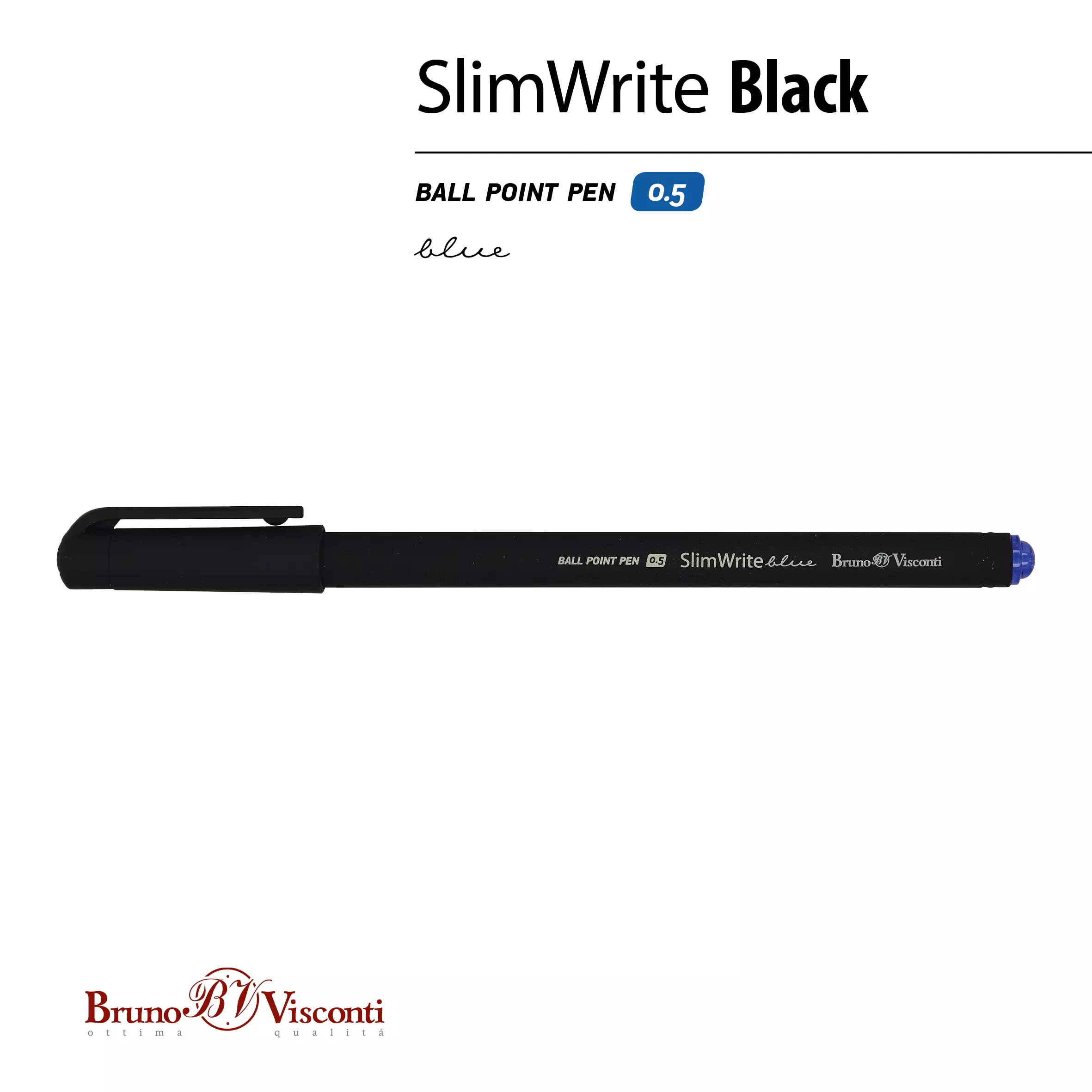 Шариковая ручка BrunoVisconti SlimWrite.BLACK, 0.5 мм, синяя