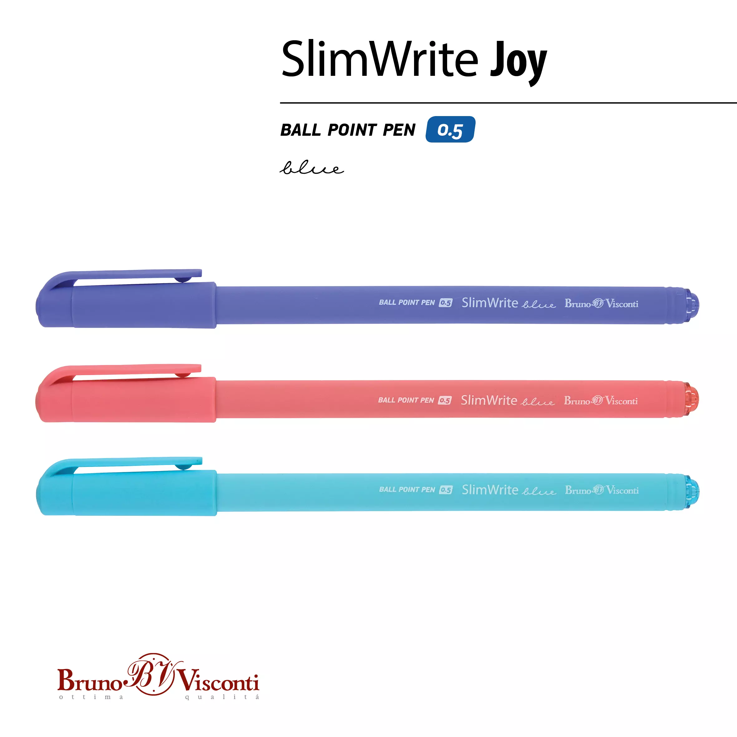 Шариковая ручка BrunoVisconti SlimWrite.JOY, 0.5 мм, синяя (3 цвета корпуса)