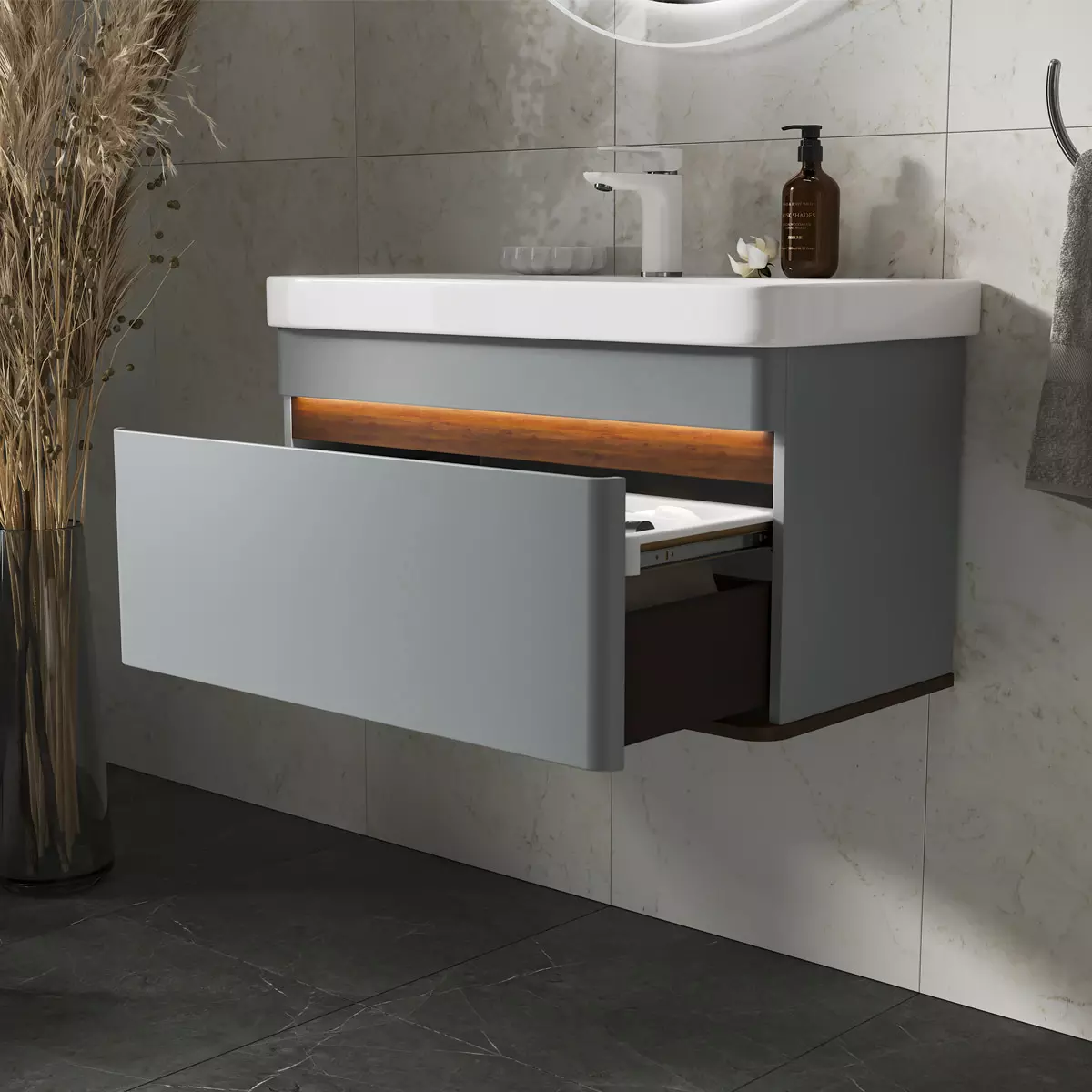 Подвесная тумба с раковиной 80 см EQUIL Elegante/Элеганте T8 Мэйджик/Дуб голиано + рак. Найс 80, tpELGNT80.1Y (9595)-24.26