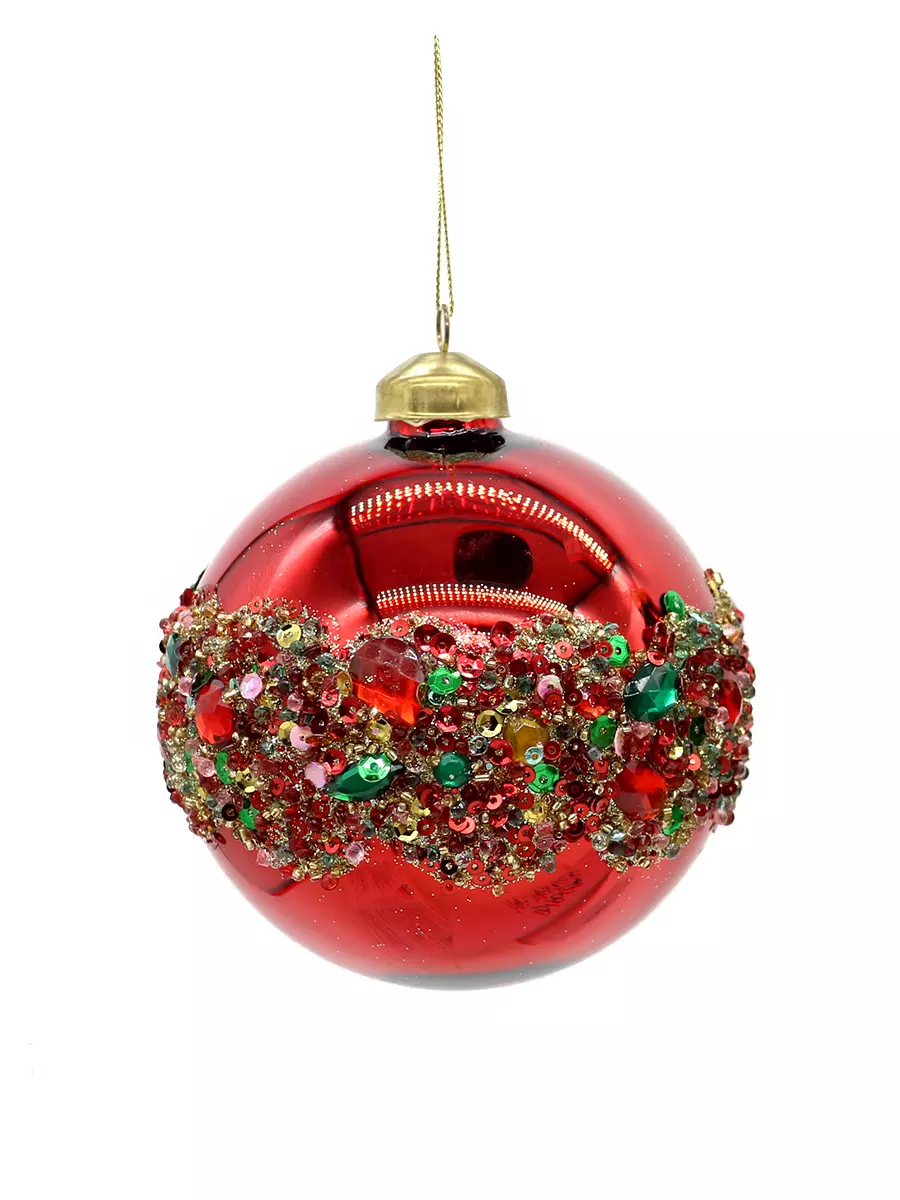 Новогоднее подвесное украшение - шар из стекла / 10*10*10см 92510