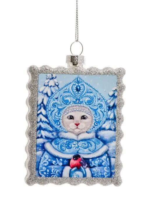 Елочная игрушка Котик Снегурочка, стекло, 2x6,8x9,3 см, 89873