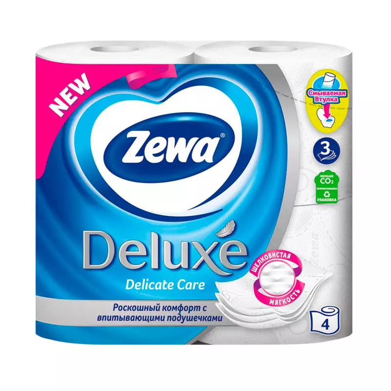 Туалетная бумага Zewa Deluxe Белая (4шт) 3 слоя