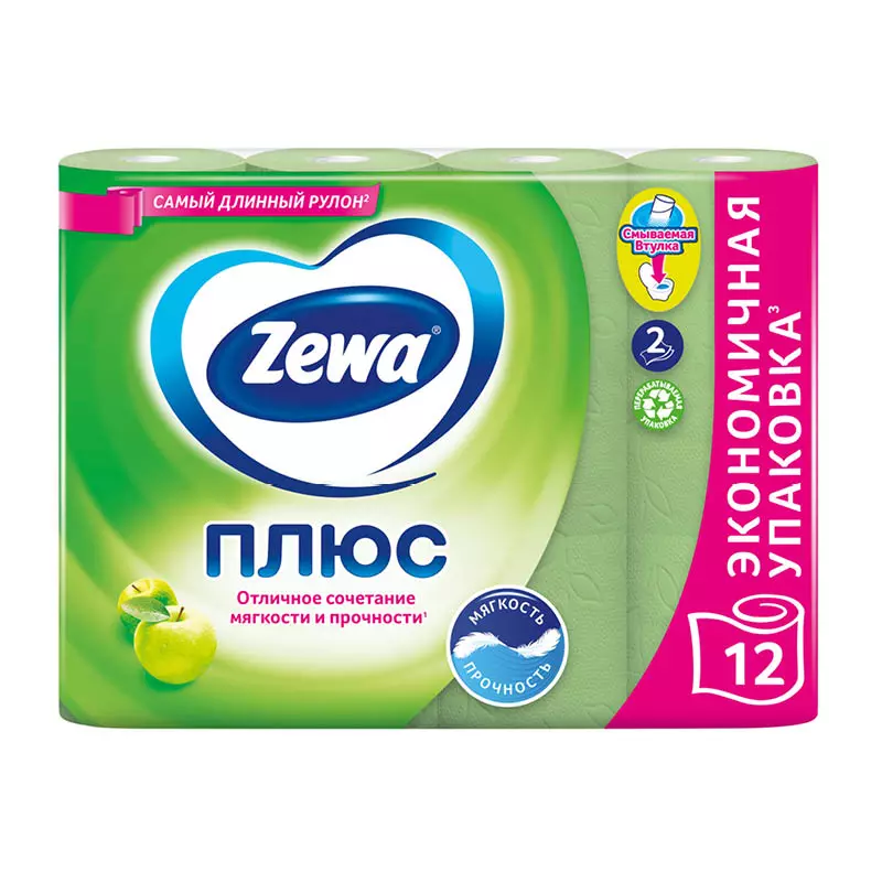 Туалетная бумага Zewa Plus Яблоко (12шт) 2 слоя