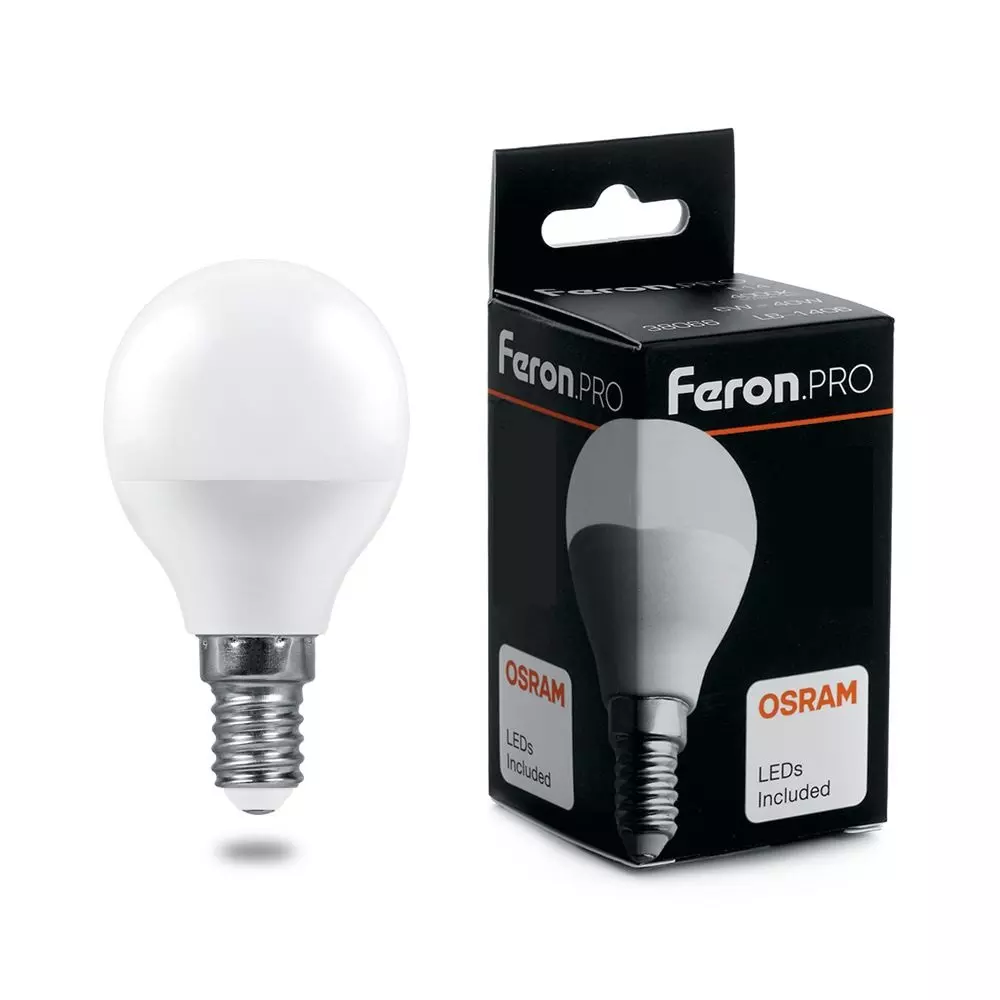 Лампа светодиодная Feron Е14 230В 6Вт 6400К шар холодный