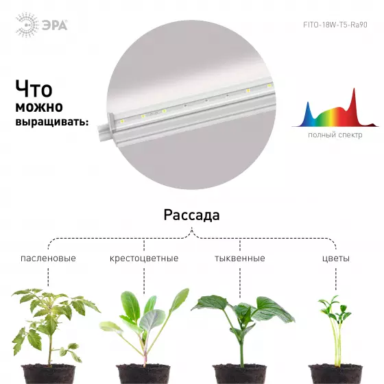 Светильник для растений ЭРА FITO-18W-T5-Ra90 18Вт полного спектра