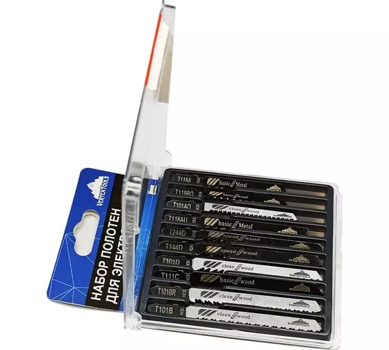Набор пилок для лобзика Vertextools НП-10 ( дерево,пластик,металл) 10 шт