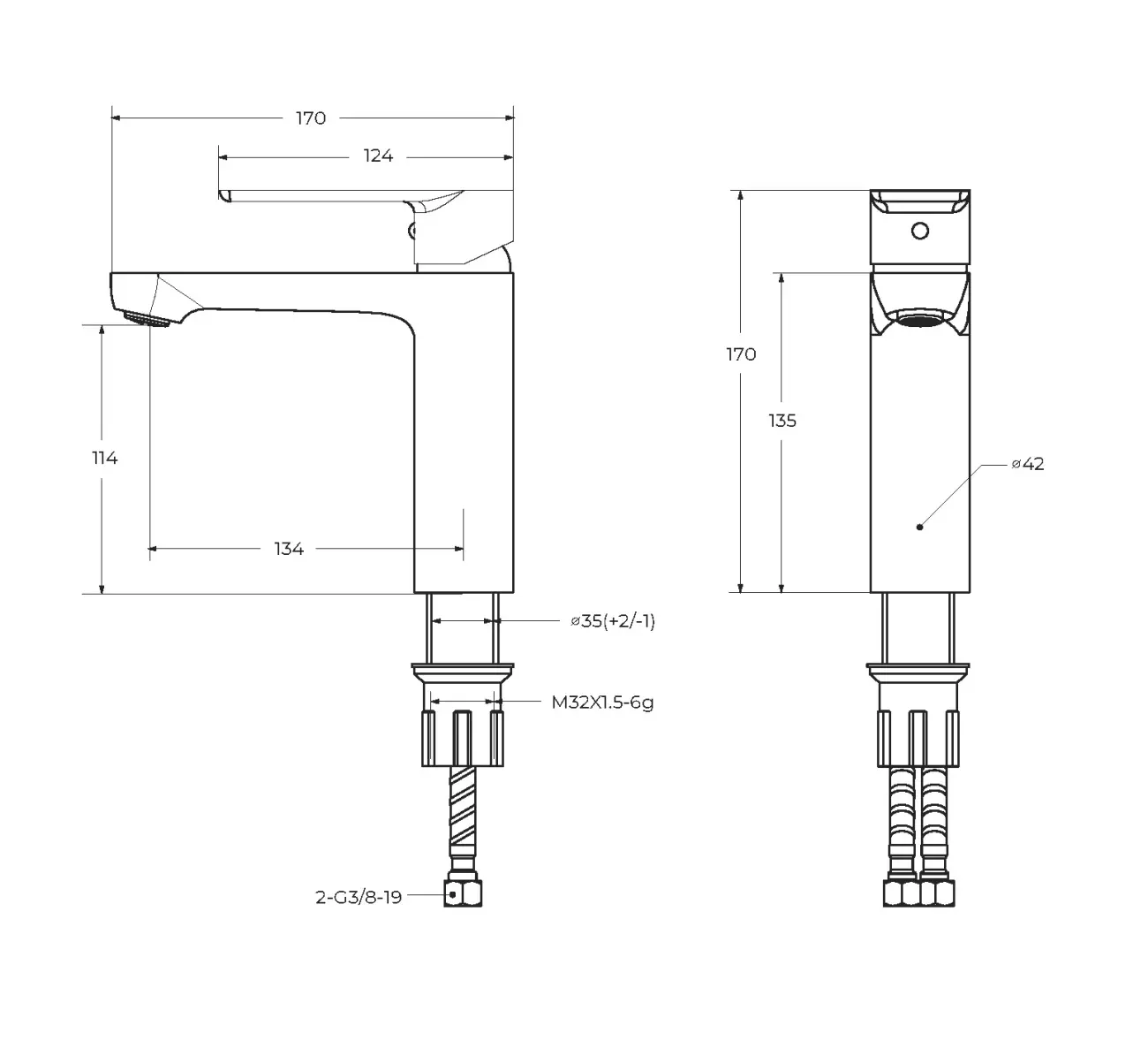 Смеситель для раковины, хром CEZARES STYLUS-LS-01-W0 без донного клапана, нерж. сталь
