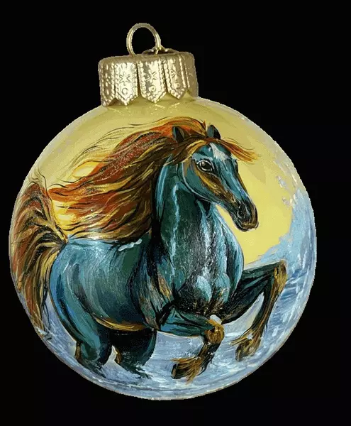 Елочный шар стекло Лихой конь 10 см (Символ года) Коломеев КУ-100-254012/п
