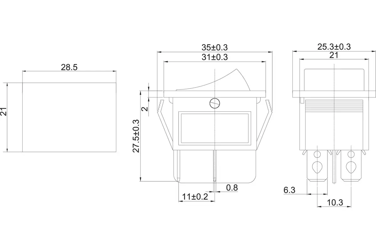 Выключатель клавишный 16А 220В ON-OFF 2х2 контакта IP30 синий с подсветкой REXANT 36-2331