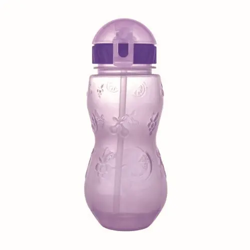 ###Бутылочка для воды с трубочкой и шнурком Сочные фрукты 400 мл ТЗ WOWBOTTLES, фиолетовый КК0467