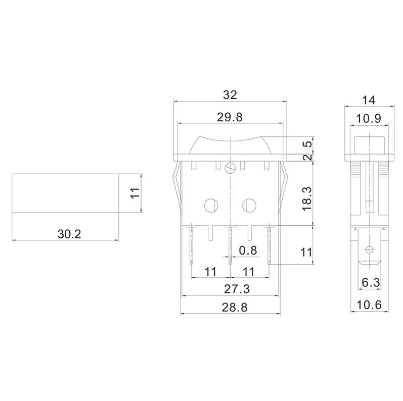 Выключатель клавишный 10А 220В ON-OFF-ON 1х3 контакта IP30 черный REXANT 36-2220