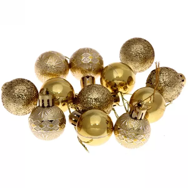 Новогодние шары 3 см (набор 12 шт) Микс фактур, золото 201-0855