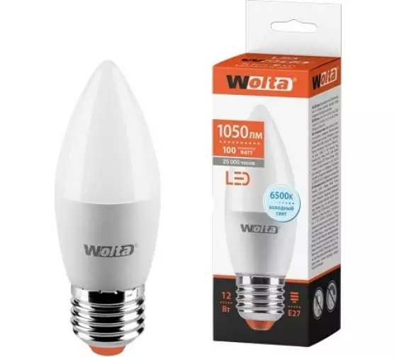 Лампа светодиодная Wolta E27 12Вт 6500K свеча холодный