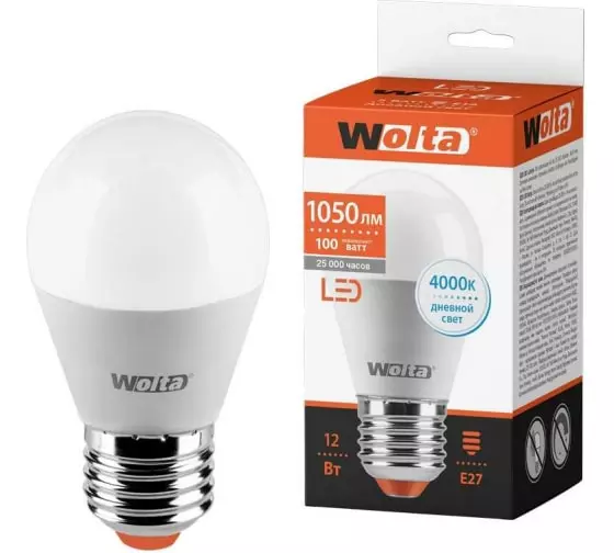 Лампа светодиодная Wolta E27 12Вт 4000K шар нейтральный
