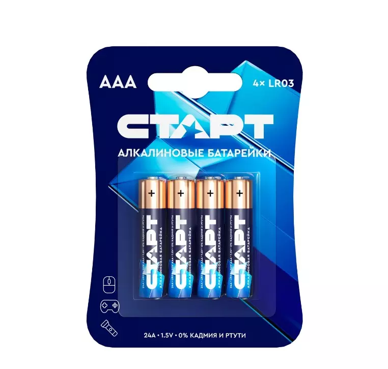 Щелочные батарейки AAA (LR03) мизинчиковые 4шт, СТАРТ, алкалиновые