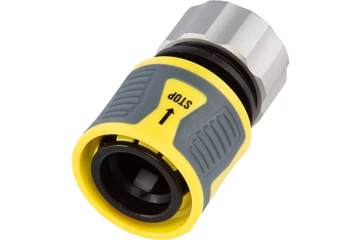 Коннектор для шланга 1/2" быстросъемный с аквастопом, гайка цинк, Профи "ЧЕТЫРЕ СЕЗОНА"62-0305-F