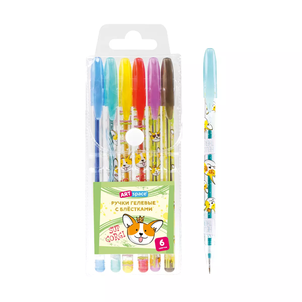 Гелевые ручки 6 цветов ArtSpace Милые зверушки, 1 мм, с блестками 