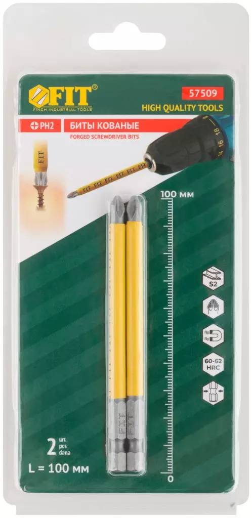Бита для шуруповерта PH2 100 мм FIT Профи 57509 2 шт