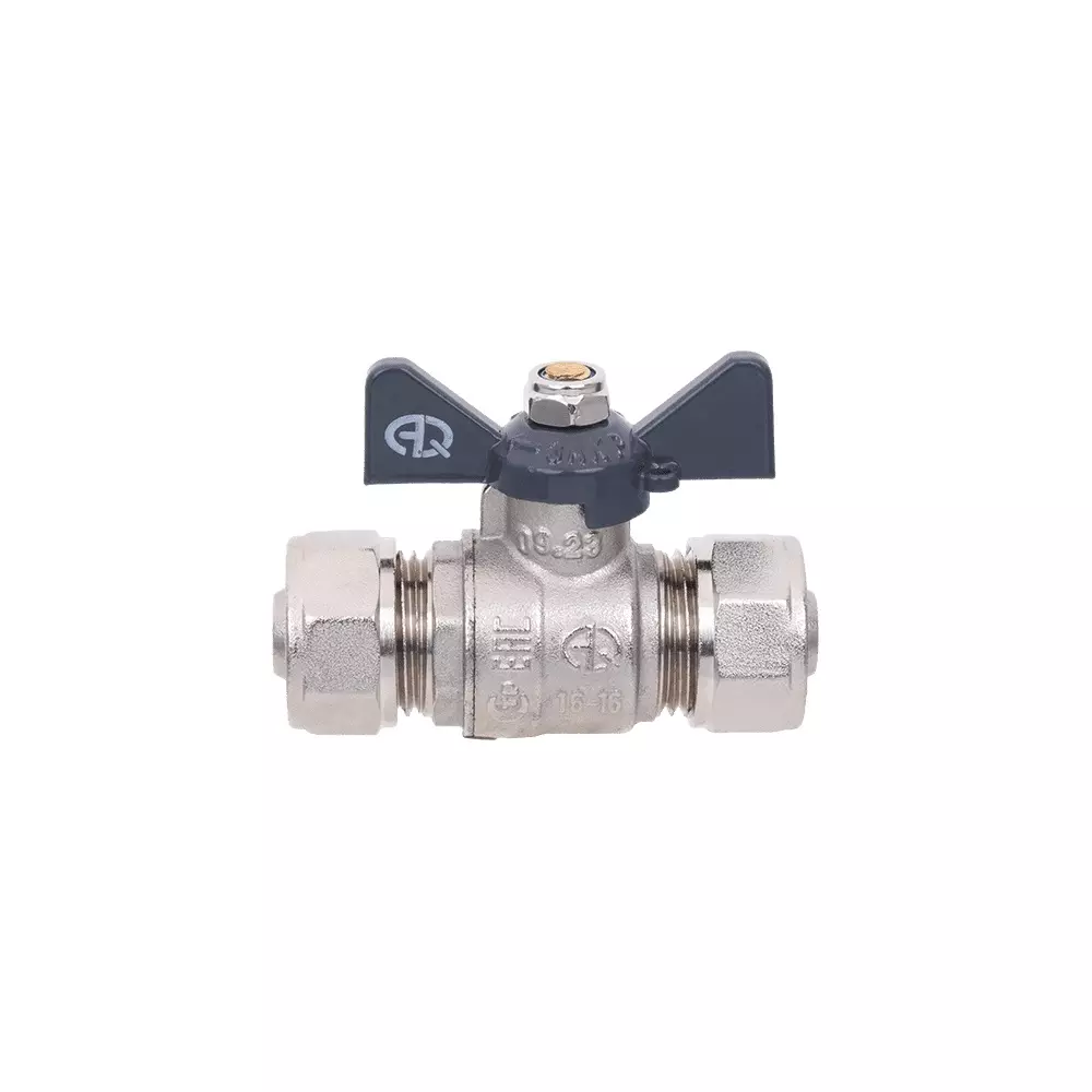 Кран шаровой для металлопластиковых труб 16х16, бабочка черная, AQUALINK 00872