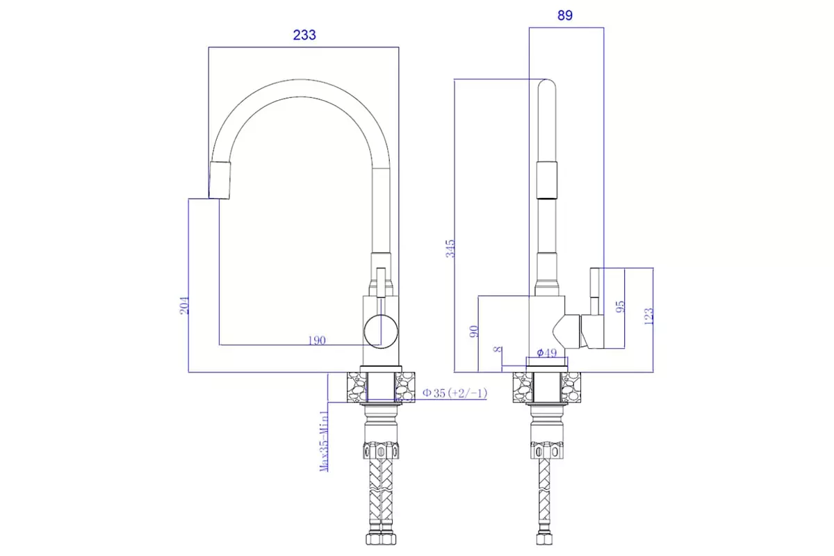 Смеситель для кухни, гибкий излив, серый/сатин, АНТЕЙ Дюна 511520, нерж. сталь