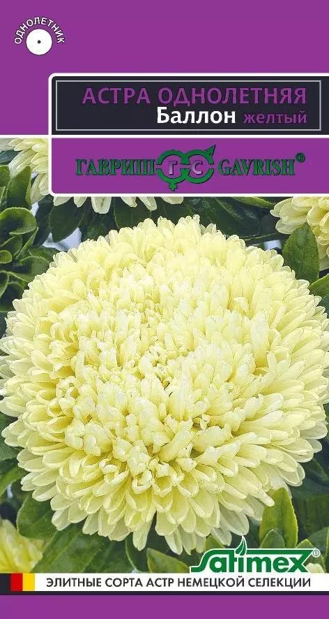 Семена цветов Астра Баллон желтый 0.05 гр густомахровый (Гавриш)