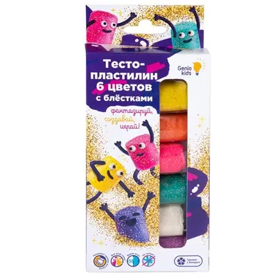 Тесто-пластилин 6 цветов с блёстками TA1091