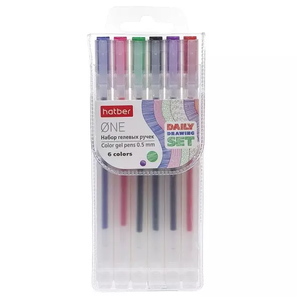 Ручки гелевые 6 цветов. 0,5мм Hatber &quot;One&quot; в пластиковом пенале