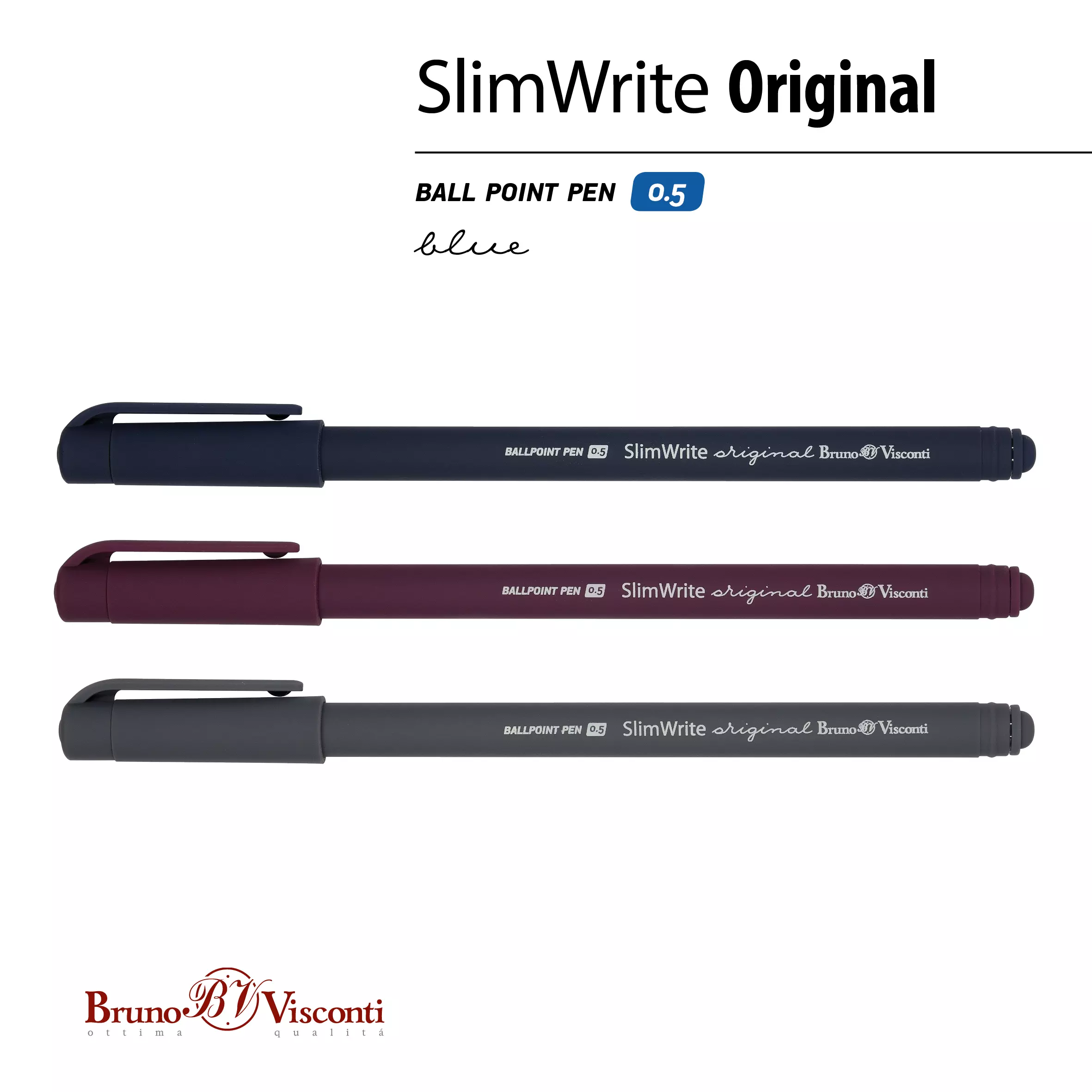 Ручка шариковая BrunoVisconti SlimWrite.ORIGINAL 0.5 мм синяя (3 цвета корпуса)