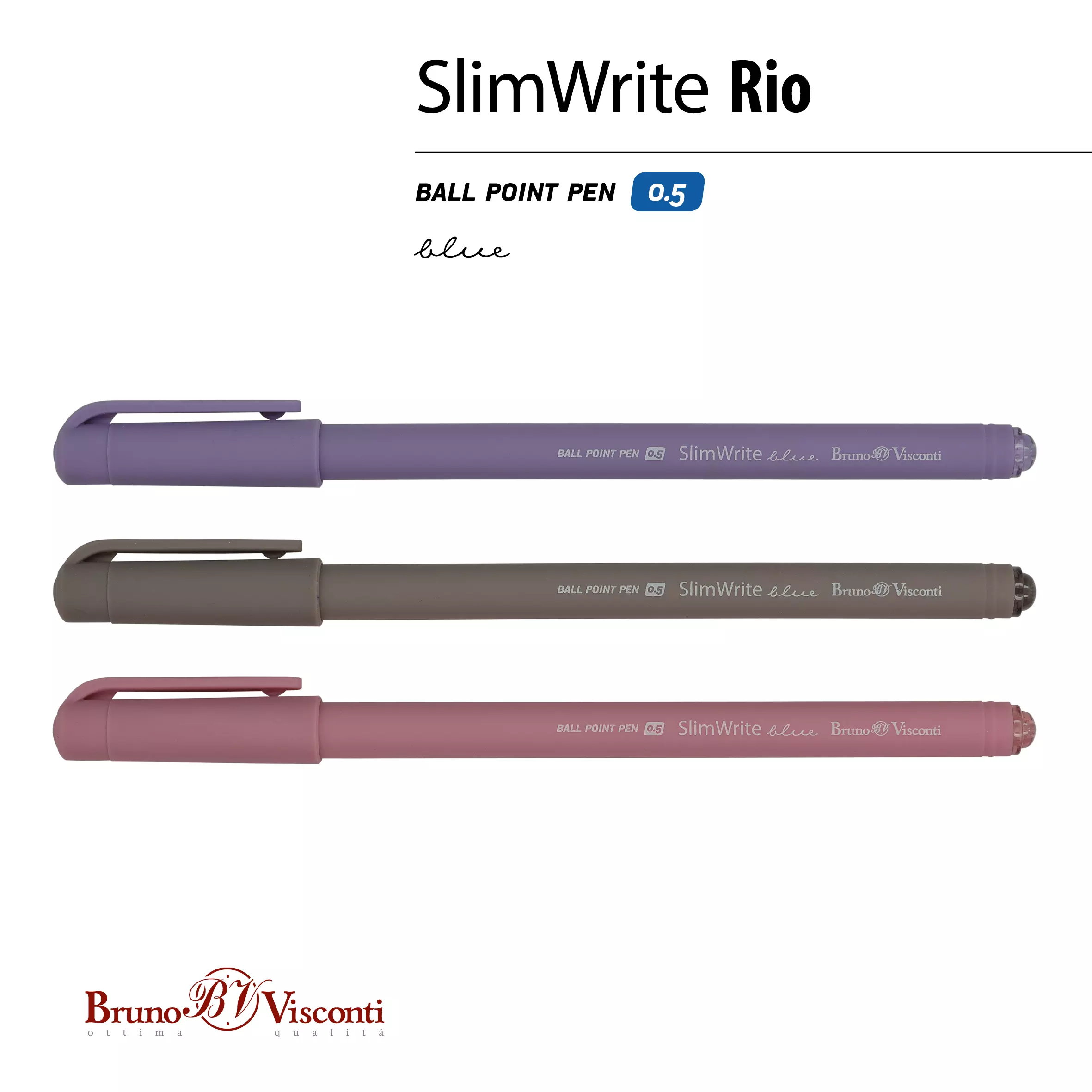 Ручка шариковая BrunoVisconti SlimWrite.RIO 0.5 мм синяя (3 цвета корпуса)