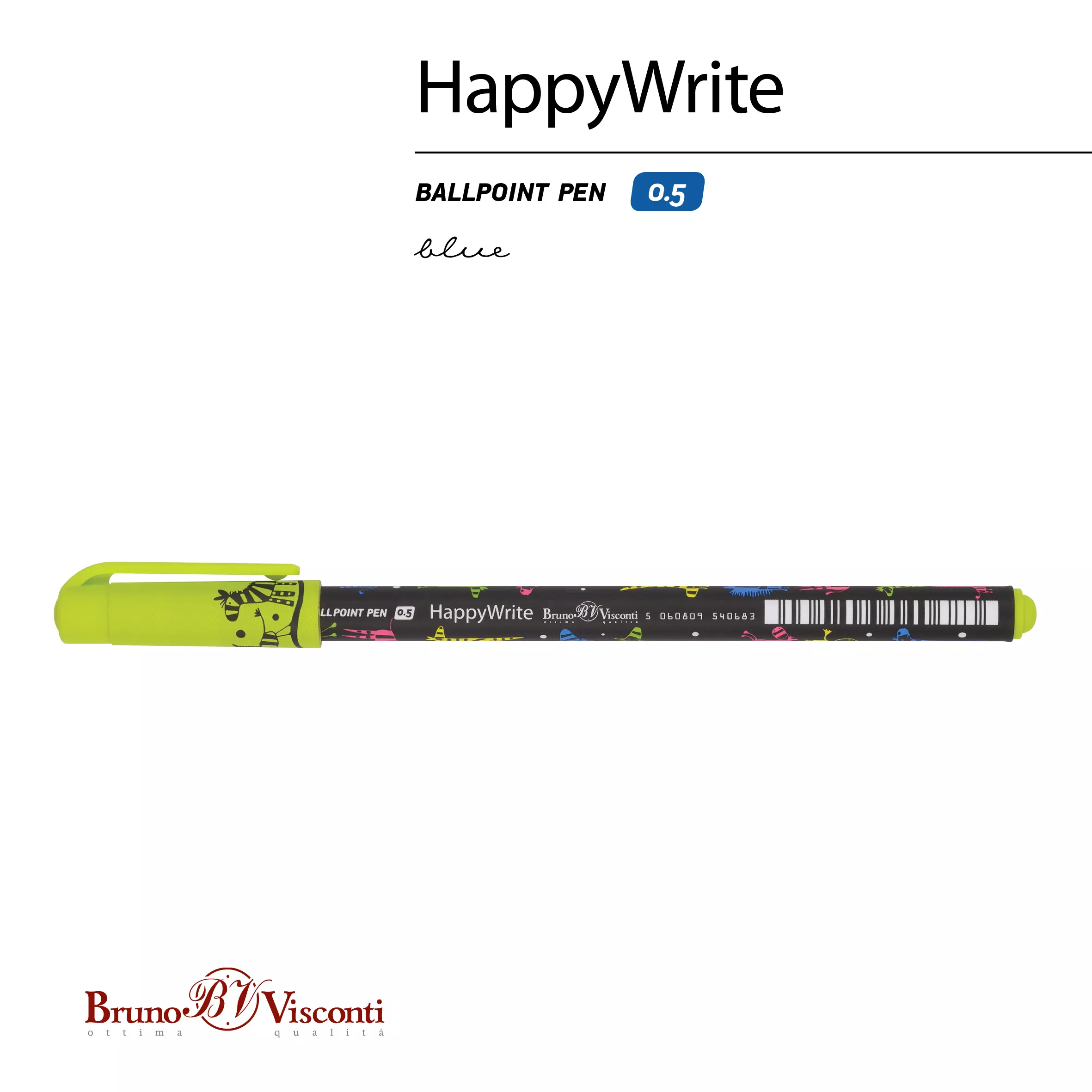 Шариковая ручка BrunoVisconti HappyWrite. Разноцветные зебры 0.5 мм, синяя