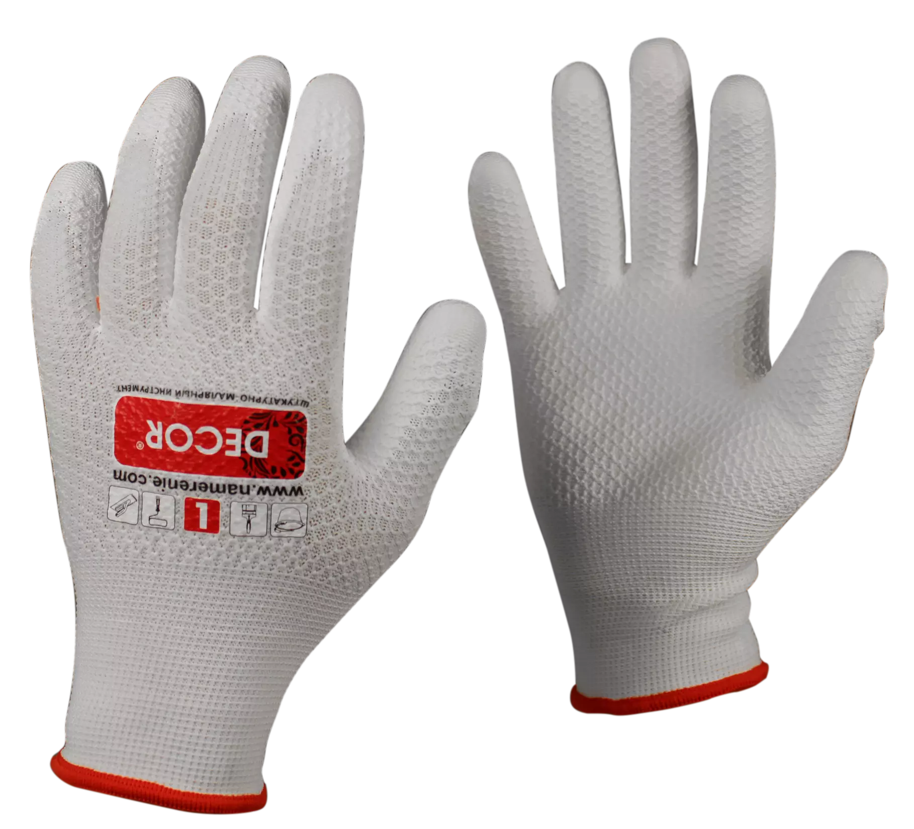 Перчатки DECOR PREMIUM белые прорезиненные, размер XL