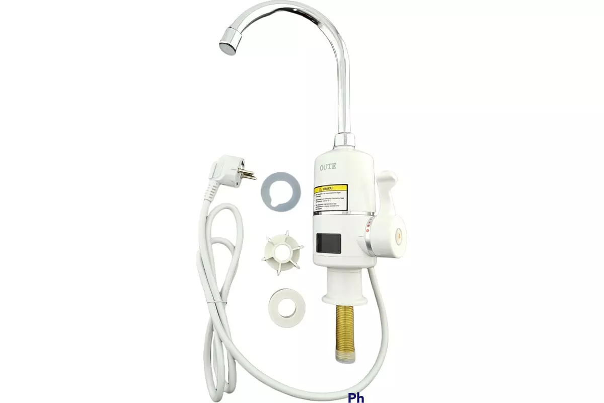 Проточный водонагреватель электрический для кухни с краном 3000 Вт белый/хром OUTE T922