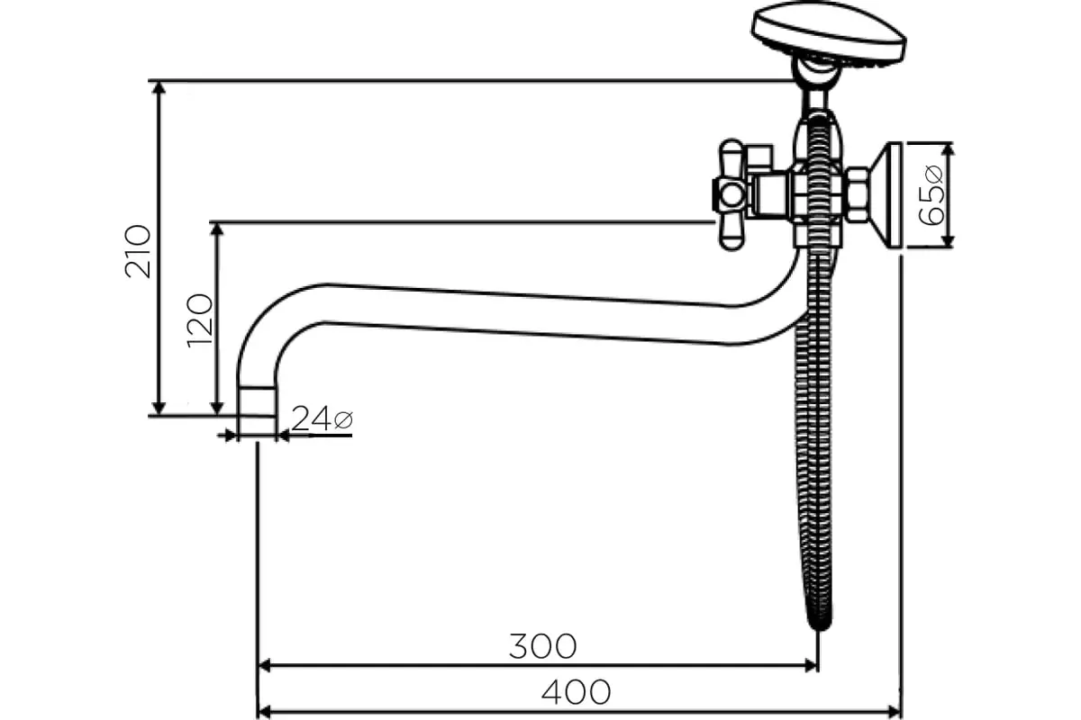 Двухвентильный смеситель для ванны, длинный излив 30 см, хром Dorff Vintage D6095000