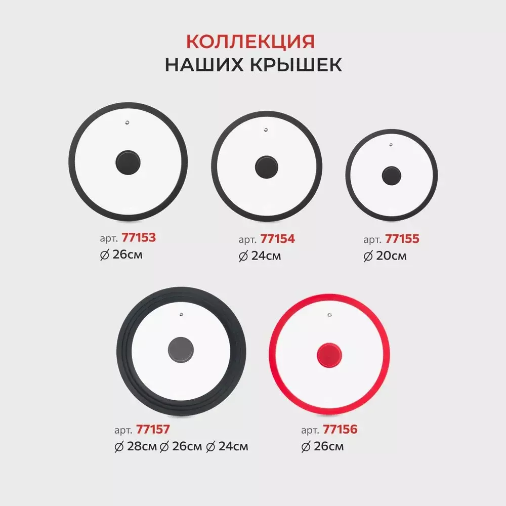 Крышка стеклянная 26см с силиконовым ободом Home Queen RED HOT, черная