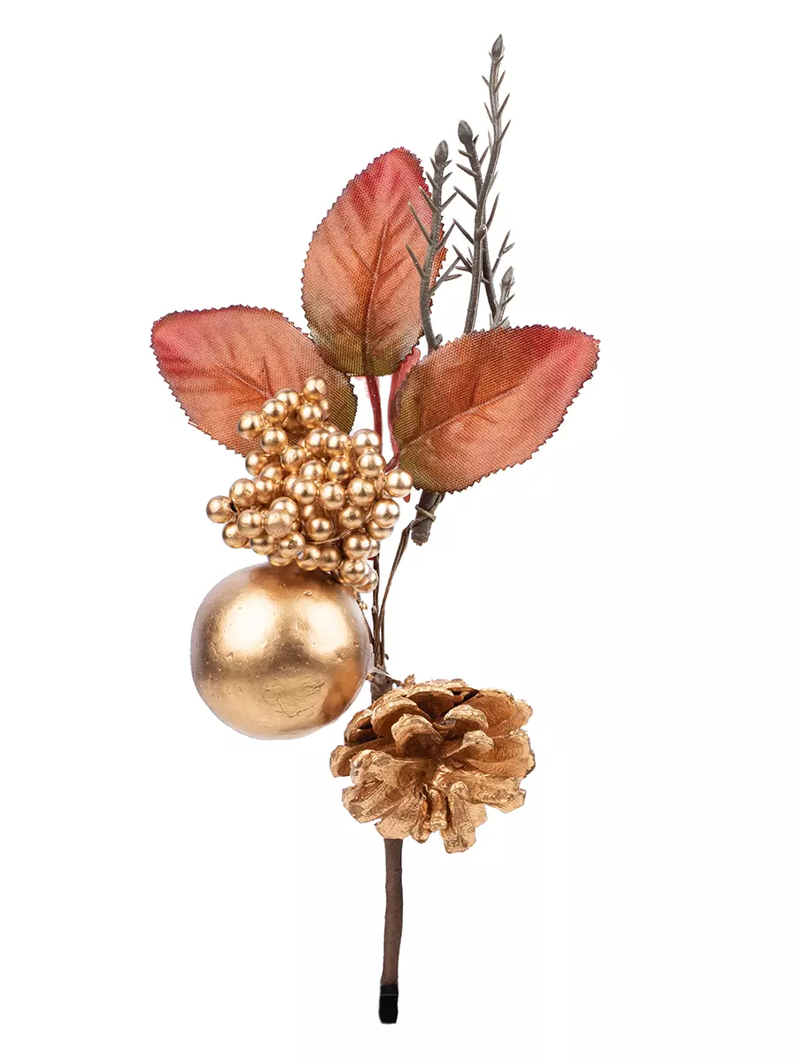 Интерьерное украшение Ветка из ПВХ и пенопласта с сосновой шишкой / 22x10,5x6см 91244