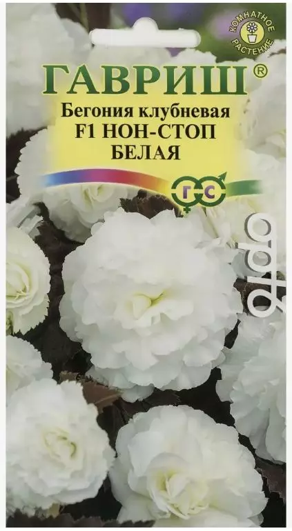 Семена цветов (комнатные) Бегония Нон-Стоп F1 Белая 4шт (Гавриш) цв