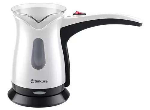 Турка электрическая, стекло, пластик, 0.5 л, 500 Вт, белый/черный, SAKURA, SA-6118W