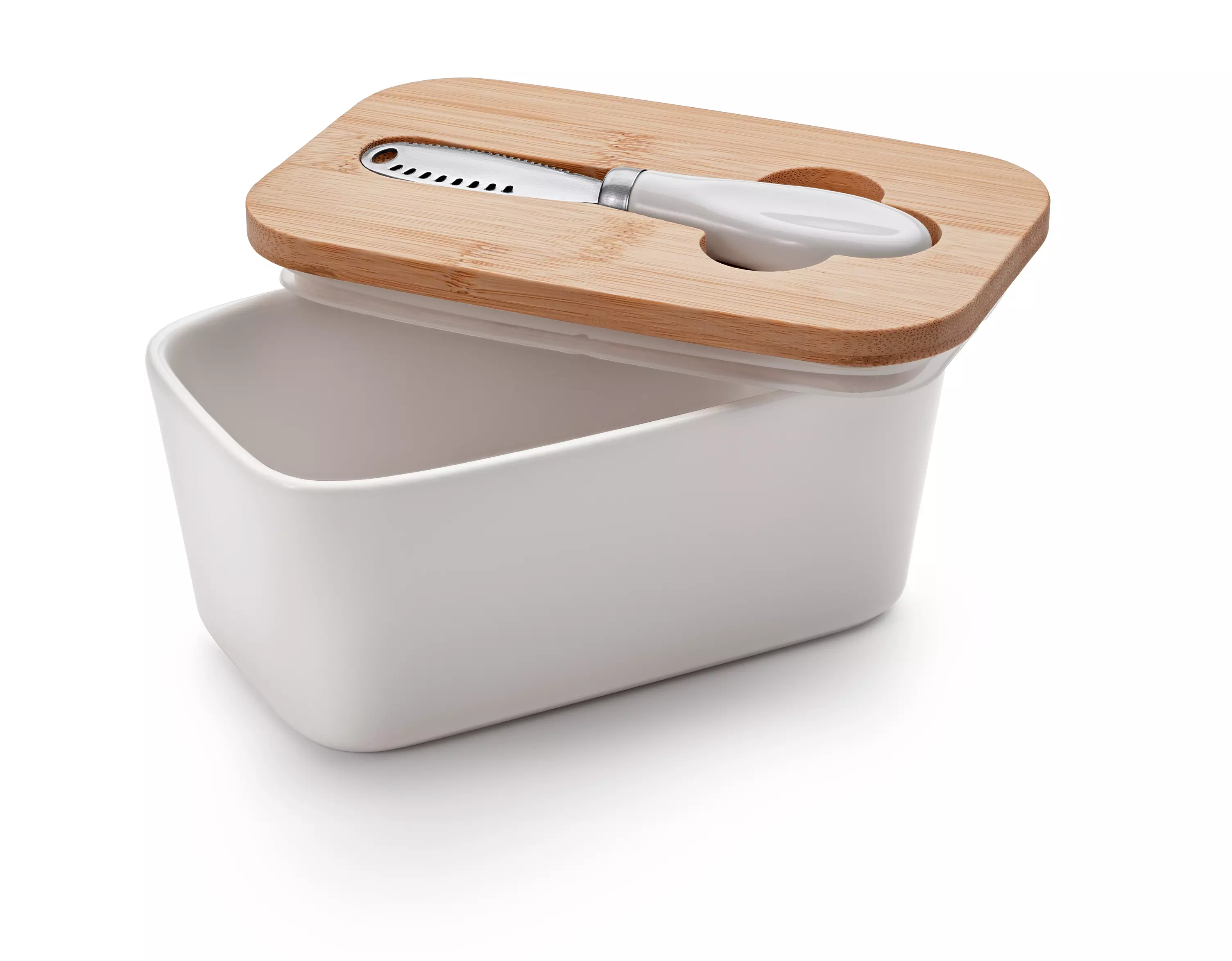 Масленка с ножом, фарфор, бамбук, Palmiro белый цвет APOLLO PLM-02-W