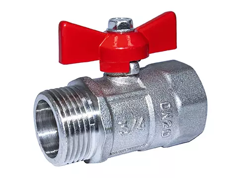 Кран шаровой 3/4" ВР/НР, никель, бабочка красная, Практик ГАЛЛОП, PN16, стандартный проход