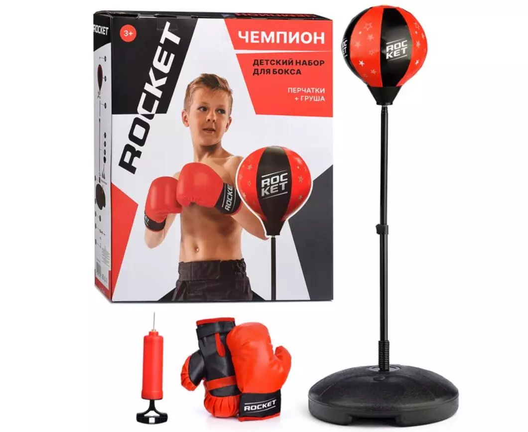 Набор игровой Бокс-Чемпион стойка 90-120см, перчатки, насос R0145