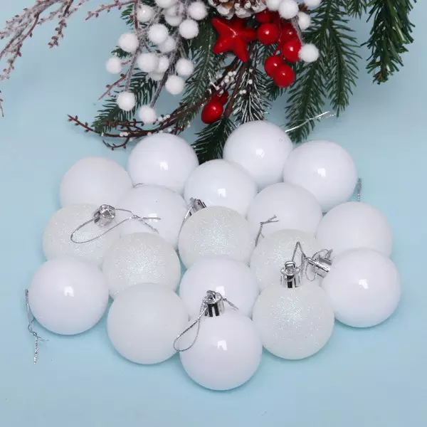 Новогодние шары 5 см (набор 24 шт) Микс фактур, белый 652-268