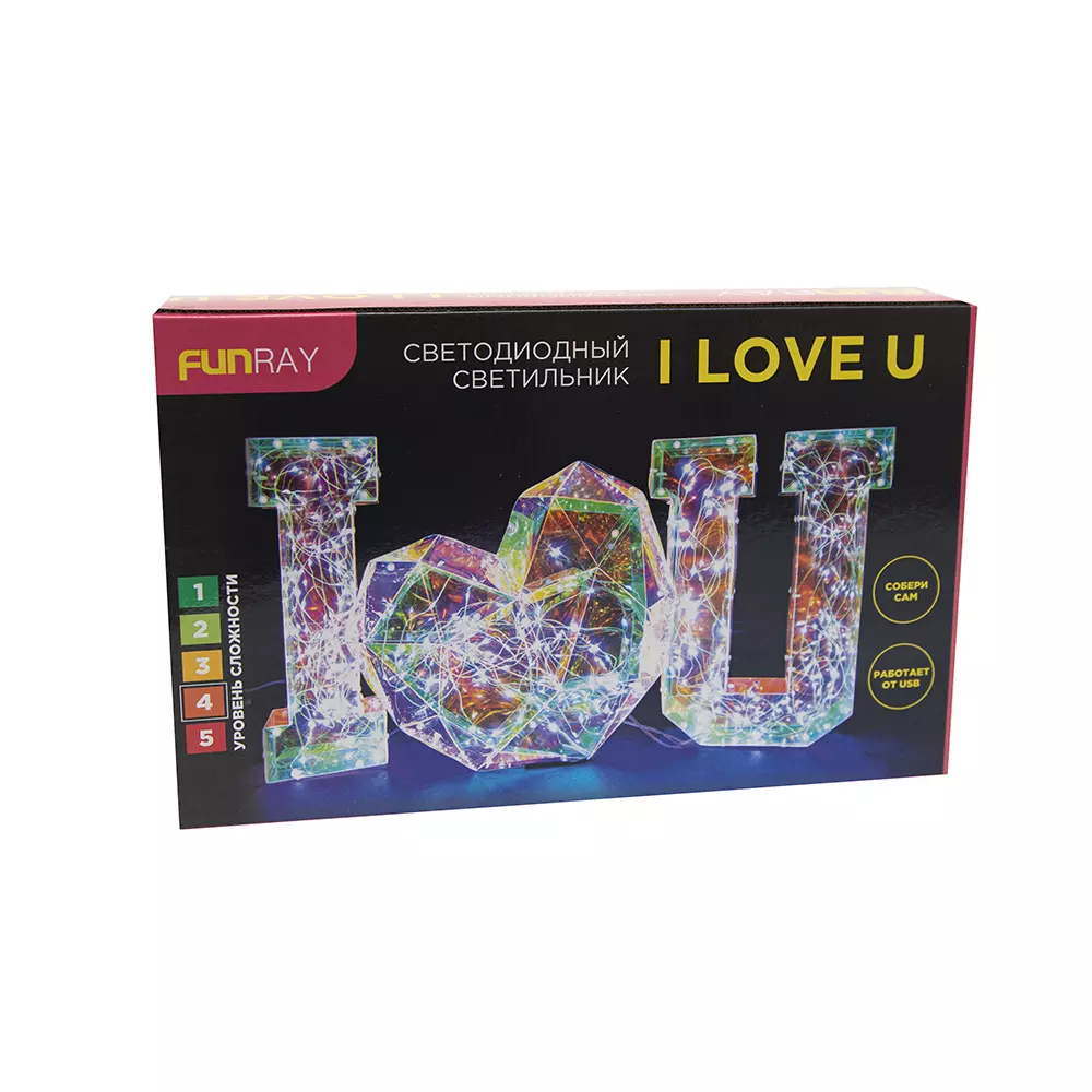 Светодиодная фигура DIY I Love U Я тебя люблю 50 см, USB гирлянда в комплекте Funray 10029