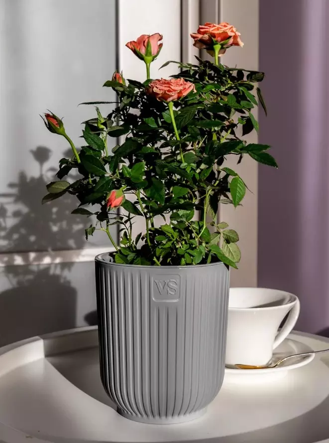 Горшок для цветов 1,6 л с фитильным поливом, D135 мм, дренаж, Эйва VipSet АМО-1,6-03 серый