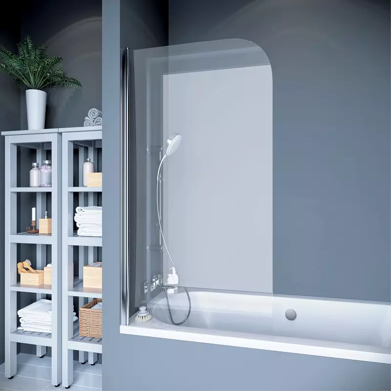 Ширма на ванну распашная 75х140 см прозрачное стекло, профиль хром KOLLER POOL Waterfall Line QP 93 Left