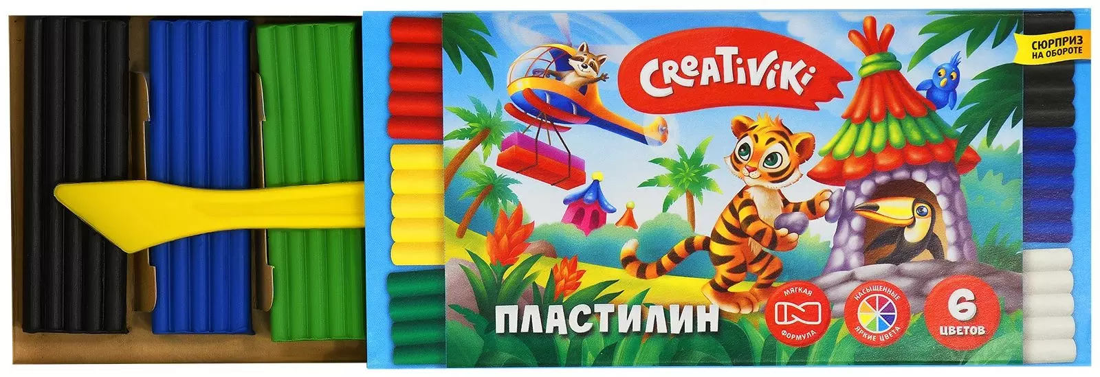Пластилин 6 цветов 90 г ассорти со стеком &quot;Creativiki&quot; 