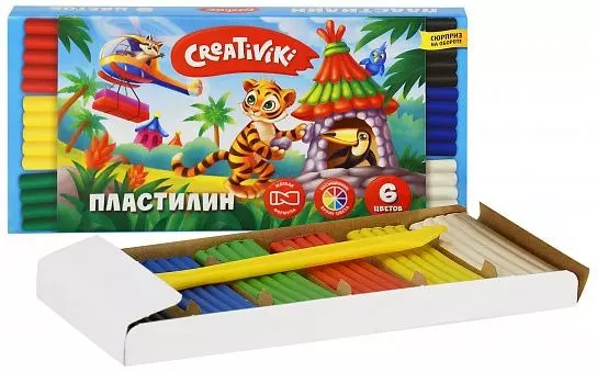 Пластилин 6 цветов 90 г ассорти со стеком &quot;Creativiki&quot; 